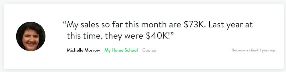 "My sales so far this month are $73K. Last year at this time, they were $40K!"