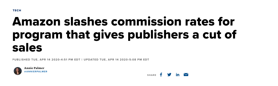 Amazon slashes commission rates of program that gives publishers a cut of sales - April 2020