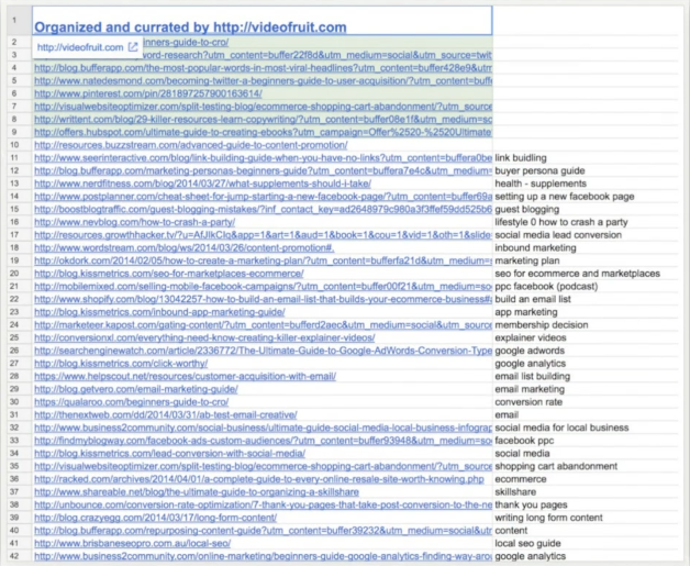Google spreadsheet with hundreds of links