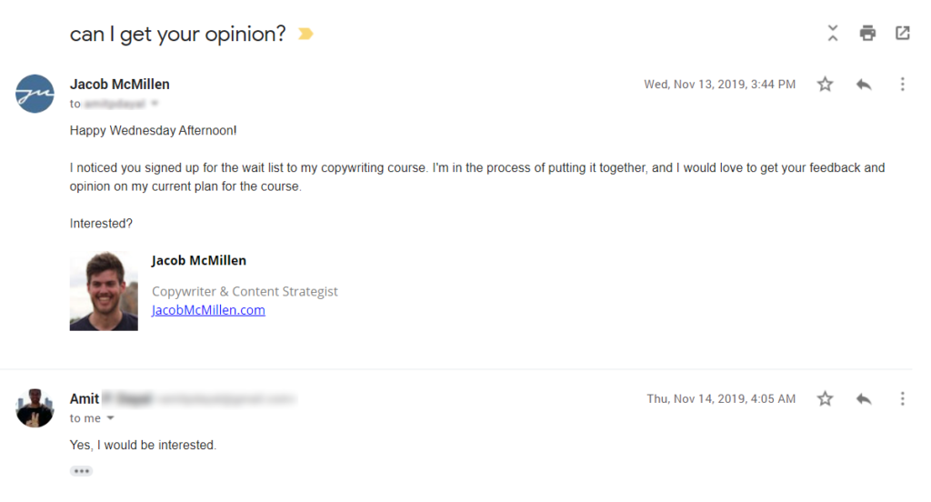 "Can I get your opinion?" outreach email