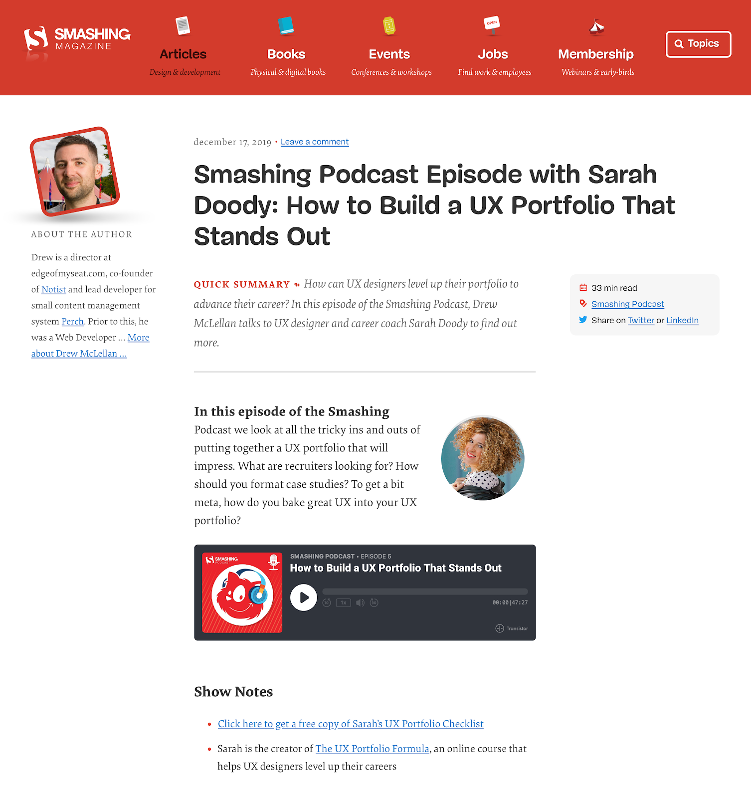 Smashing Podcast Episode with Sarah Doody: How to Build a UX Portfolio That Stands Out