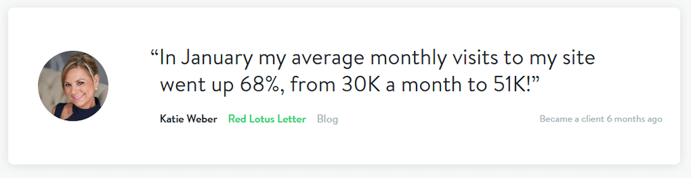"In January my average monthly visits to my site went up 68%, from 30K a month to 51K!" - Katie Weber of Red Lotus Letter Blog